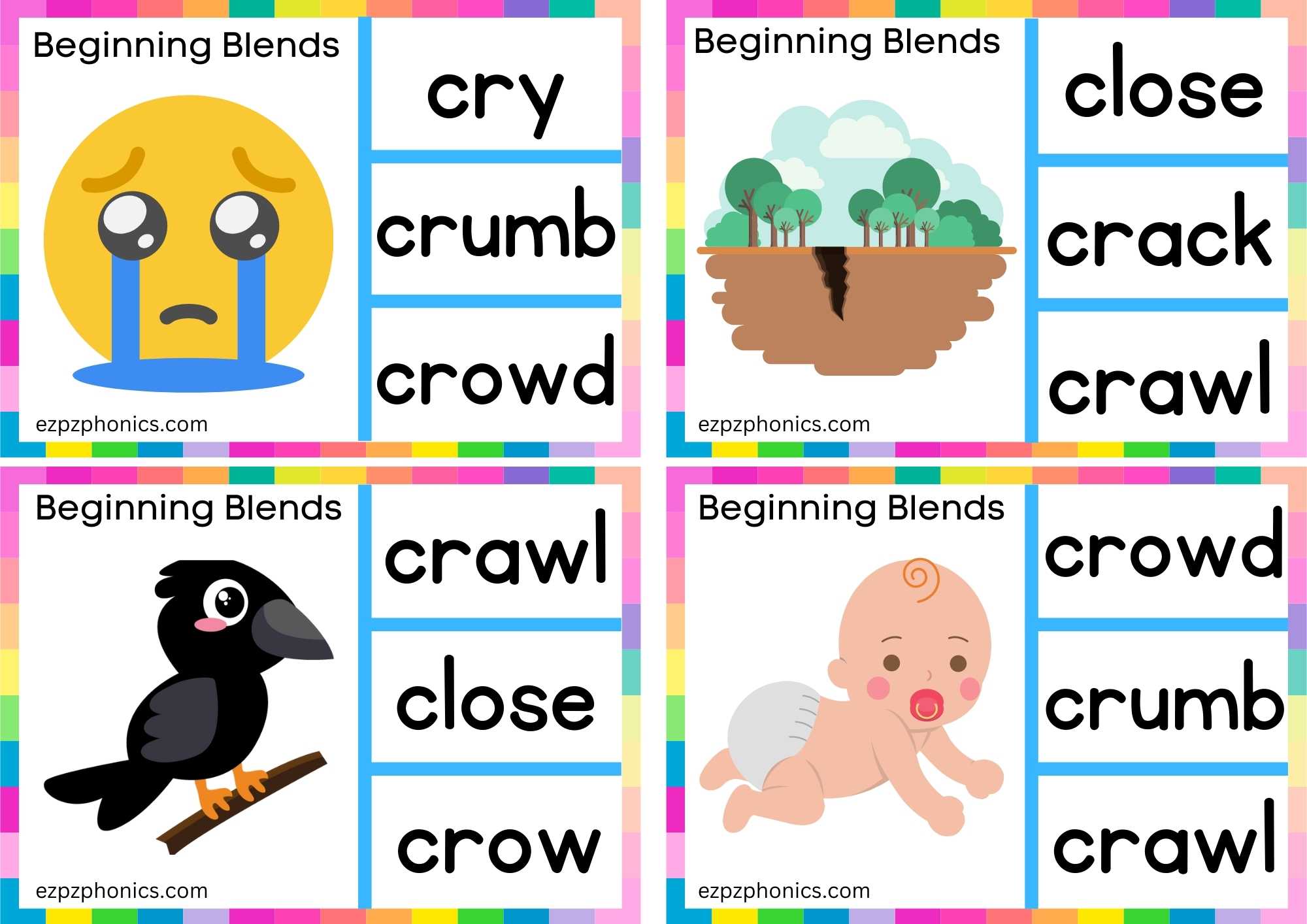 CR Beginning Blends Clip Cards Look At The Image And Clip The Correct Word Set 2